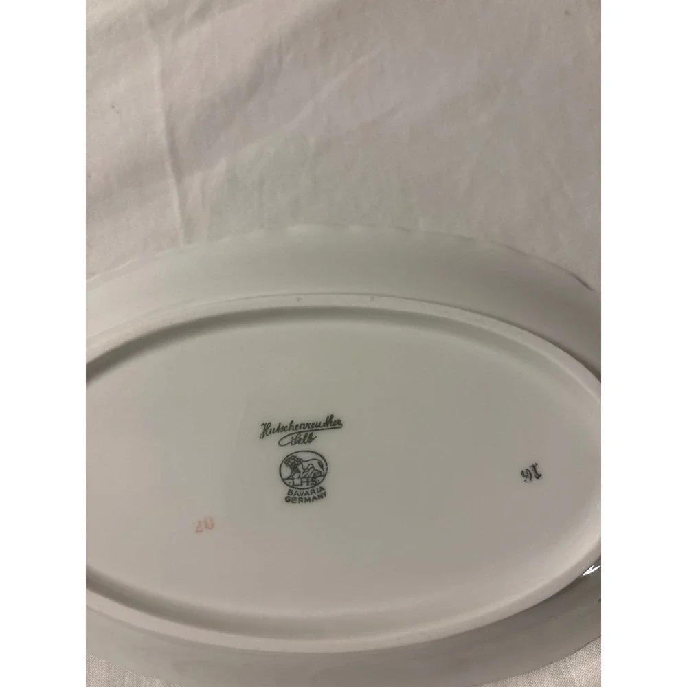 Hutschenreuther Selb Relish Dish Bavaria Pink Green Leaf Gold Trim 8.5